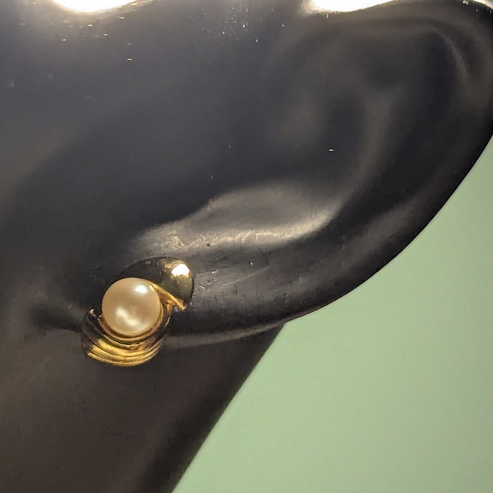Monet Elegant Gold Tone Faux Pearl Earrings
